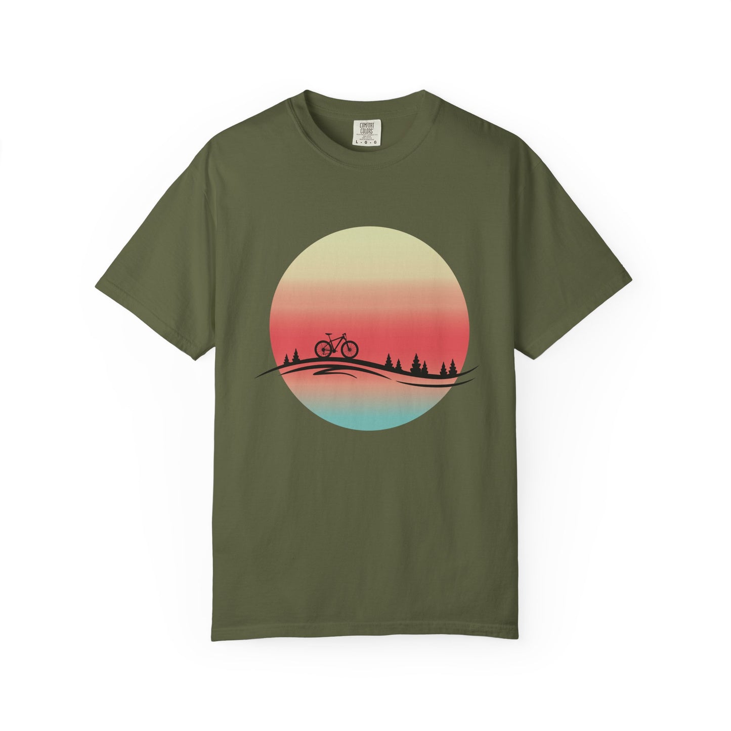 Sunset Bicycle Unisex Garment-Dyed T-shirt, Relaxed Fit Tee, Adventure Shirt, Cycling Gift, Outdoor Apparel