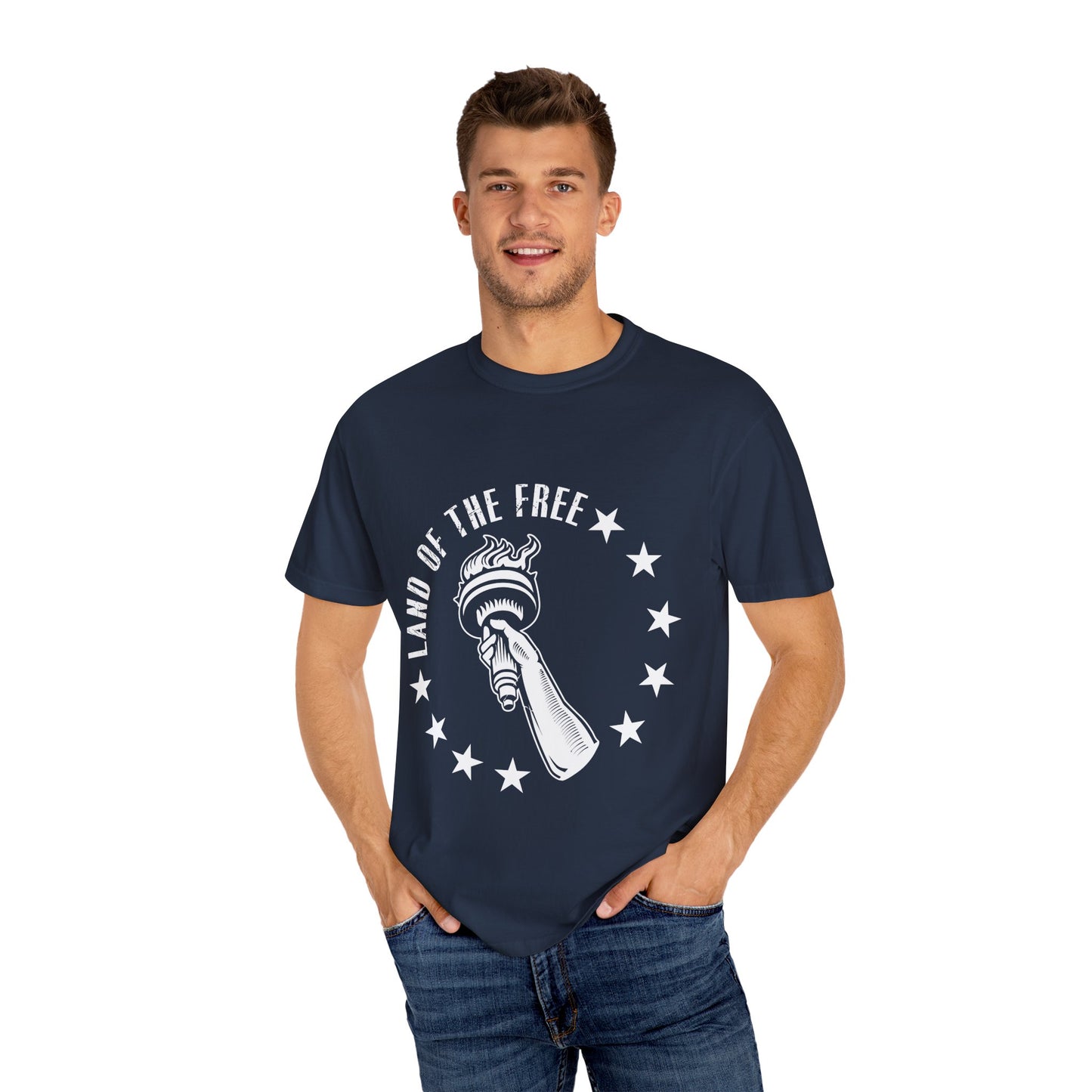 Land of the Free Garment-Dyed T-shirt, Unisex Graphic Tee, Independence Day Celebration, Casual Wear, Star-Spangled Style, [...]