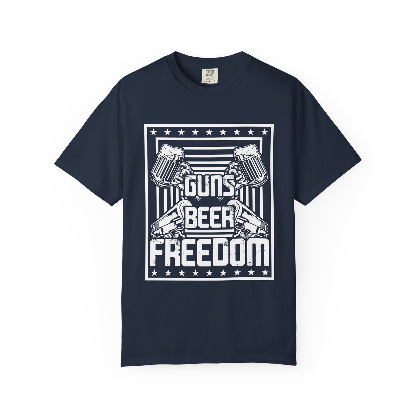 Guns Beer Freedom Graphic T-Shirt, Unisex Tee for Beer Lovers, Patriotic Shirt, Casual Everyday Wear, Independence Day Gift