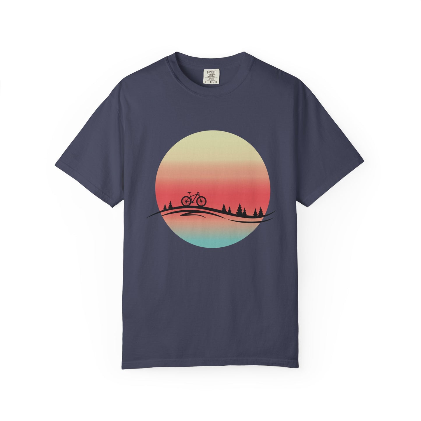 Sunset Bicycle Unisex Garment-Dyed T-shirt, Relaxed Fit Tee, Adventure Shirt, Cycling Gift, Outdoor Apparel
