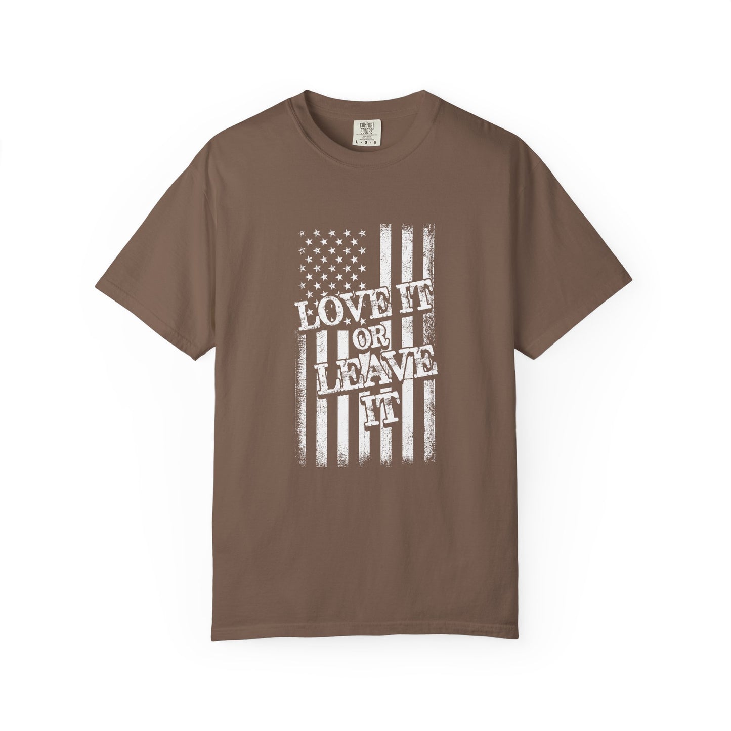 Patriotic T-Shirt with Vintage US Flag Design, Love It or Leave It Tee, Casual Wear, Gift for Veterans, July 4th Celebration
