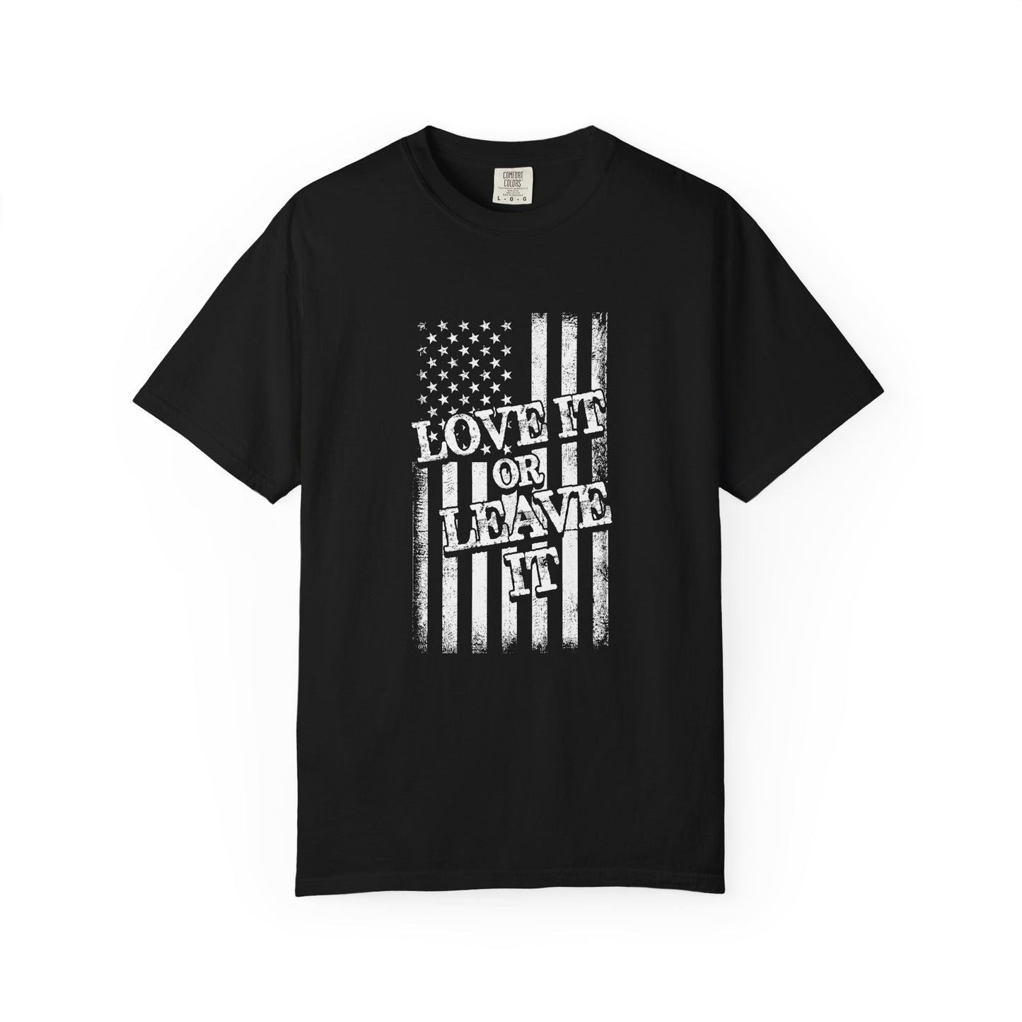 Patriotic T-Shirt with Vintage US Flag Design, Love It or Leave It Tee, Casual Wear, Gift for Veterans, July 4th Celebration