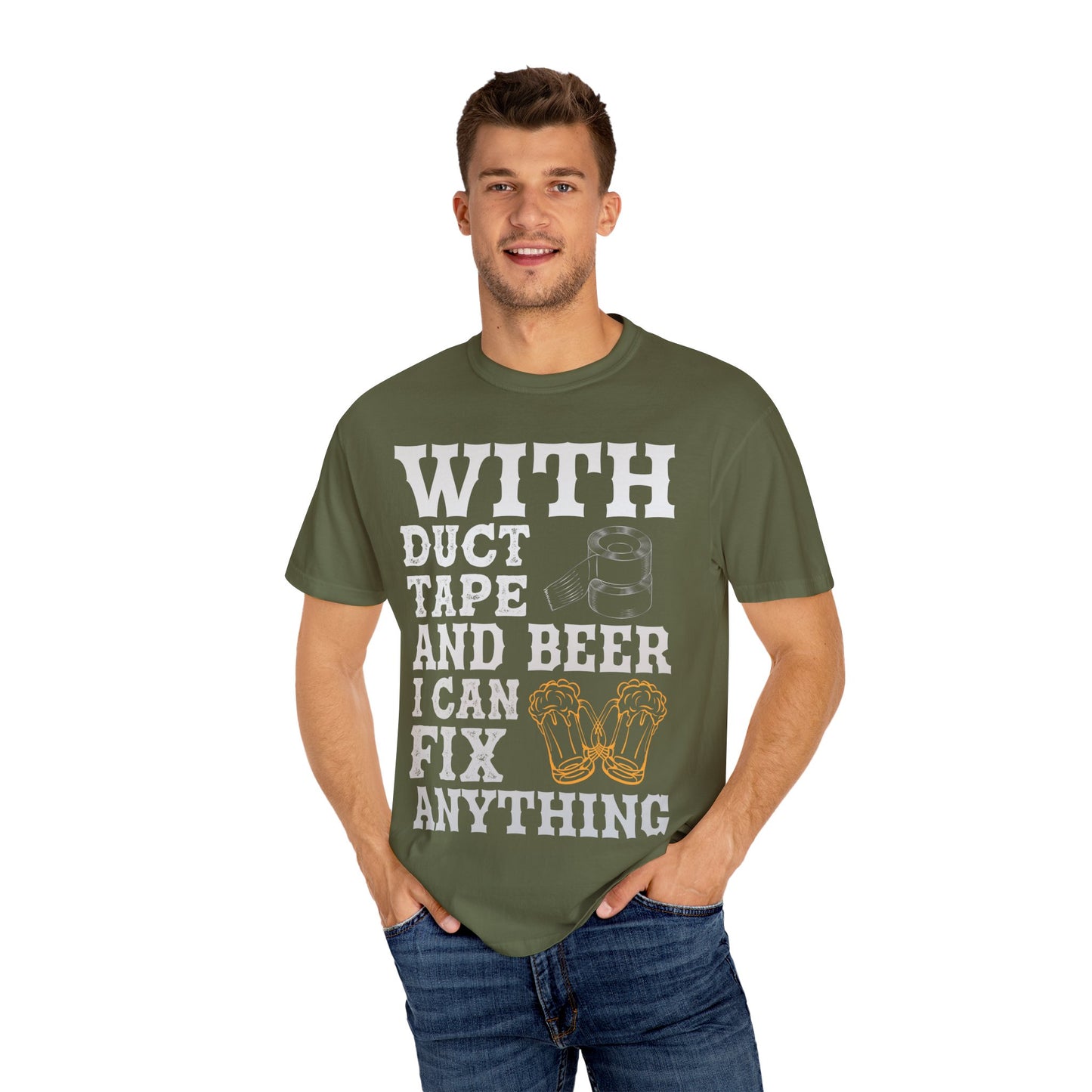 "With Duct Tape and Beer I Can Fix Anything" Funny Beer T-Shirt 🛠🍺