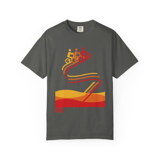 Colorful Cycling Adventure T-Shirt, Unisex Graphic Tee, Gift for Bikers, Summer Casual Wear, Outdoor Activity Shirt