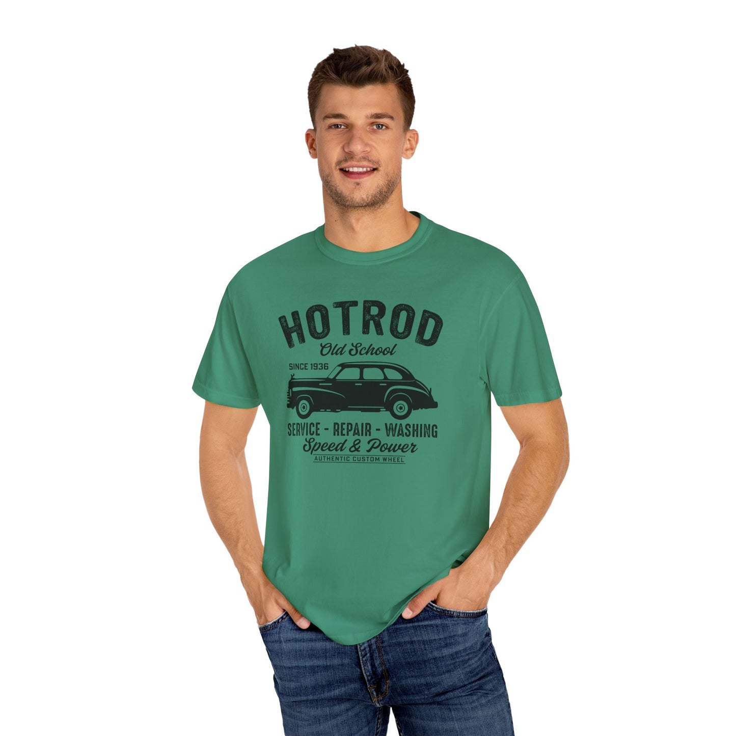 Vintage Hot Rod T-Shirt, Unisex Garment-Dyed Tee, Car Enthusiast Apparel, Retro Vehicle Shirt, Classic Car Lover Gift