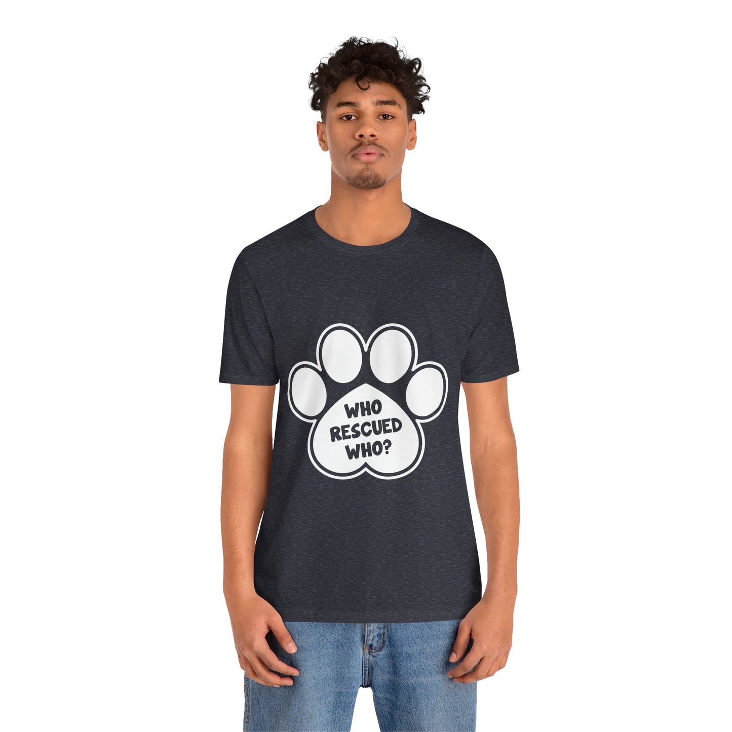 Who Rescued Who Shirt – Dog Rescue Paw Print Graphic Tee