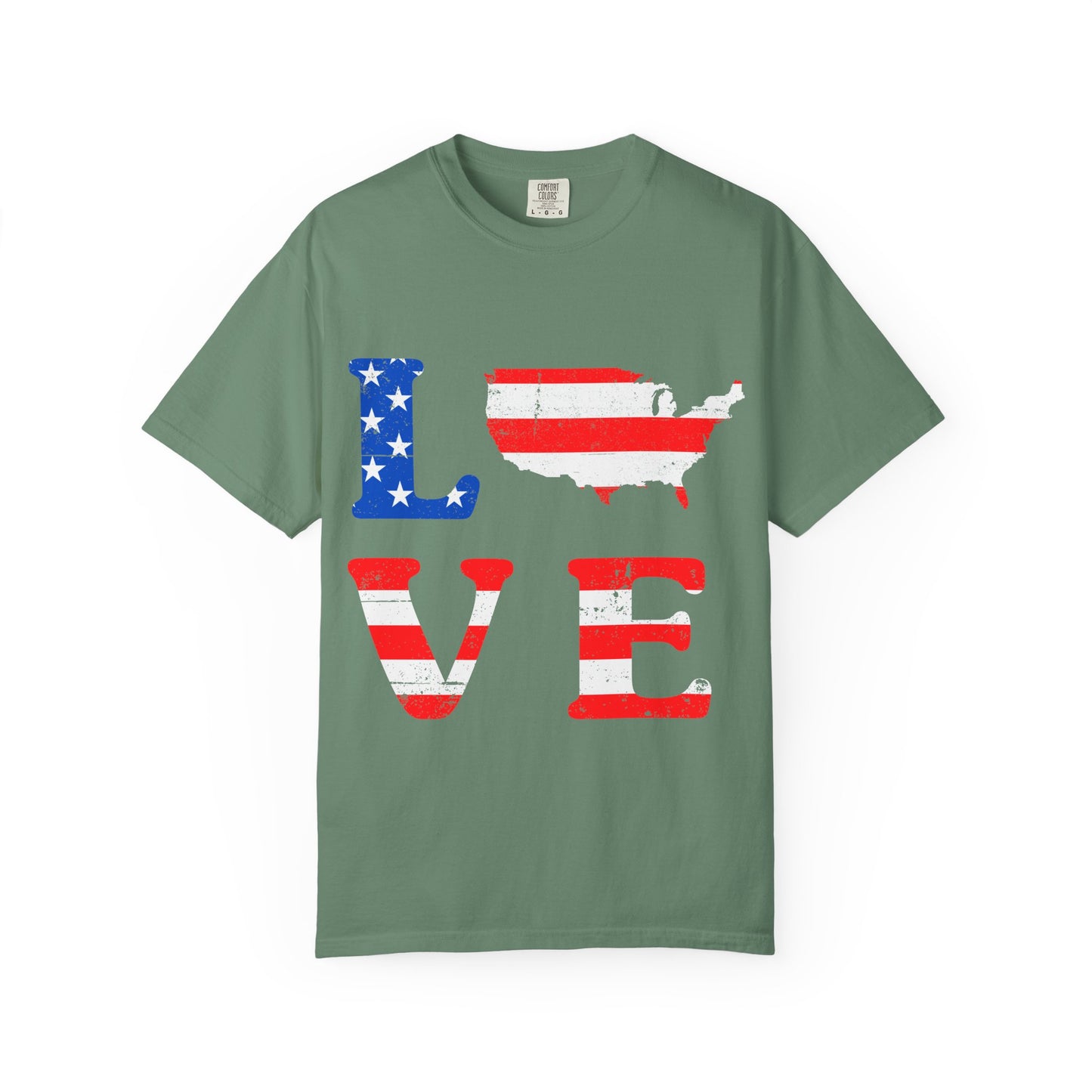 Patriotic Love T-Shirt, Unisex Tee, USA Graphic Shirt, Independence Day Apparel, Love America Shirt