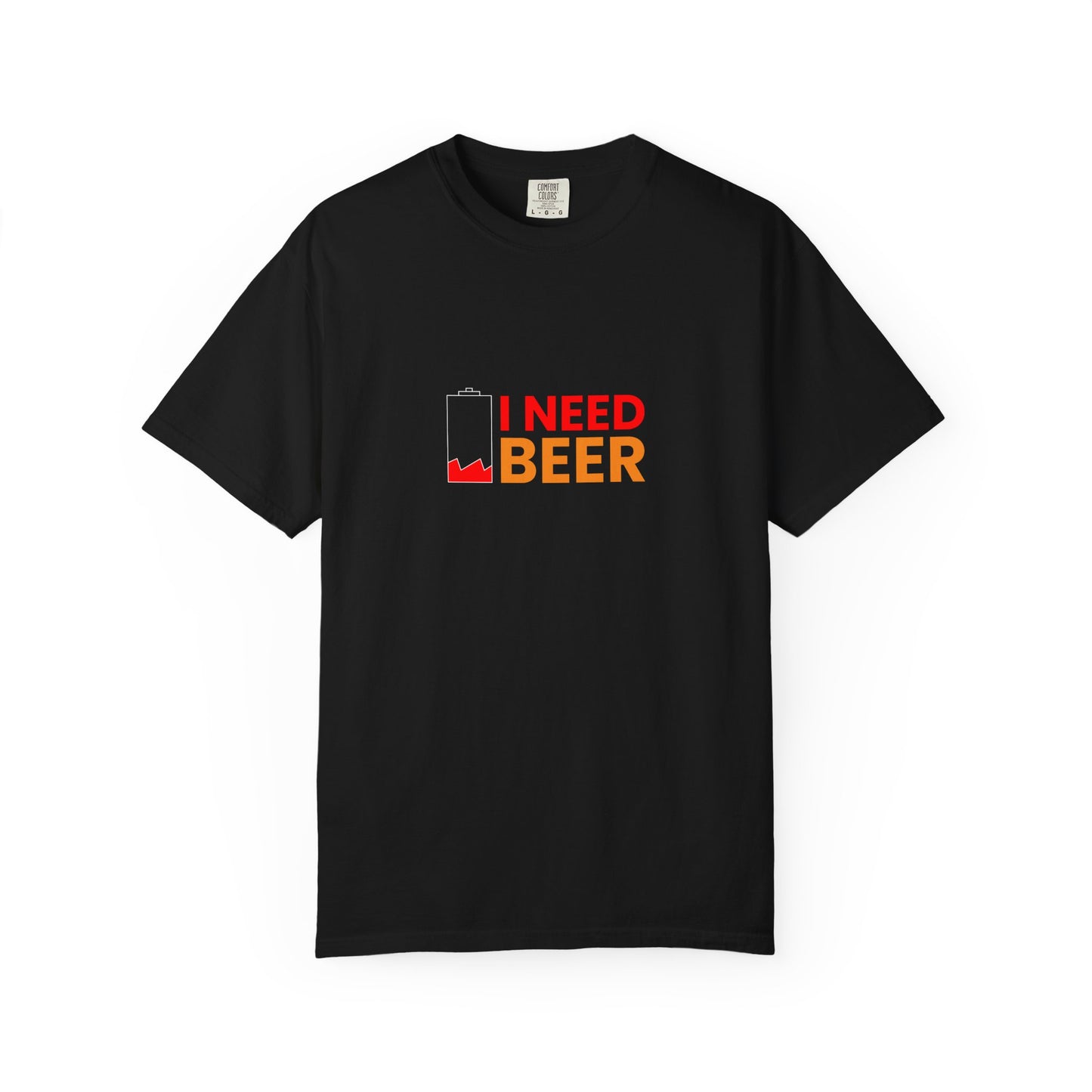 I Need Beer Battery Shirt – Funny Low Energy Beer T-Shirt for Drinkers