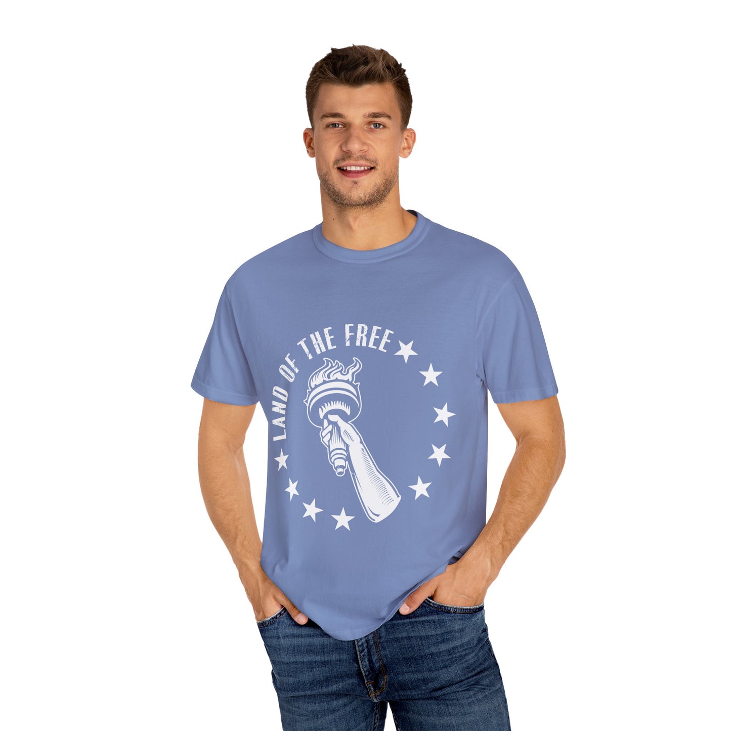 Land of the Free Garment-Dyed T-shirt, Unisex Graphic Tee, Independence Day Celebration, Casual Wear, Star-Spangled Style, [...]