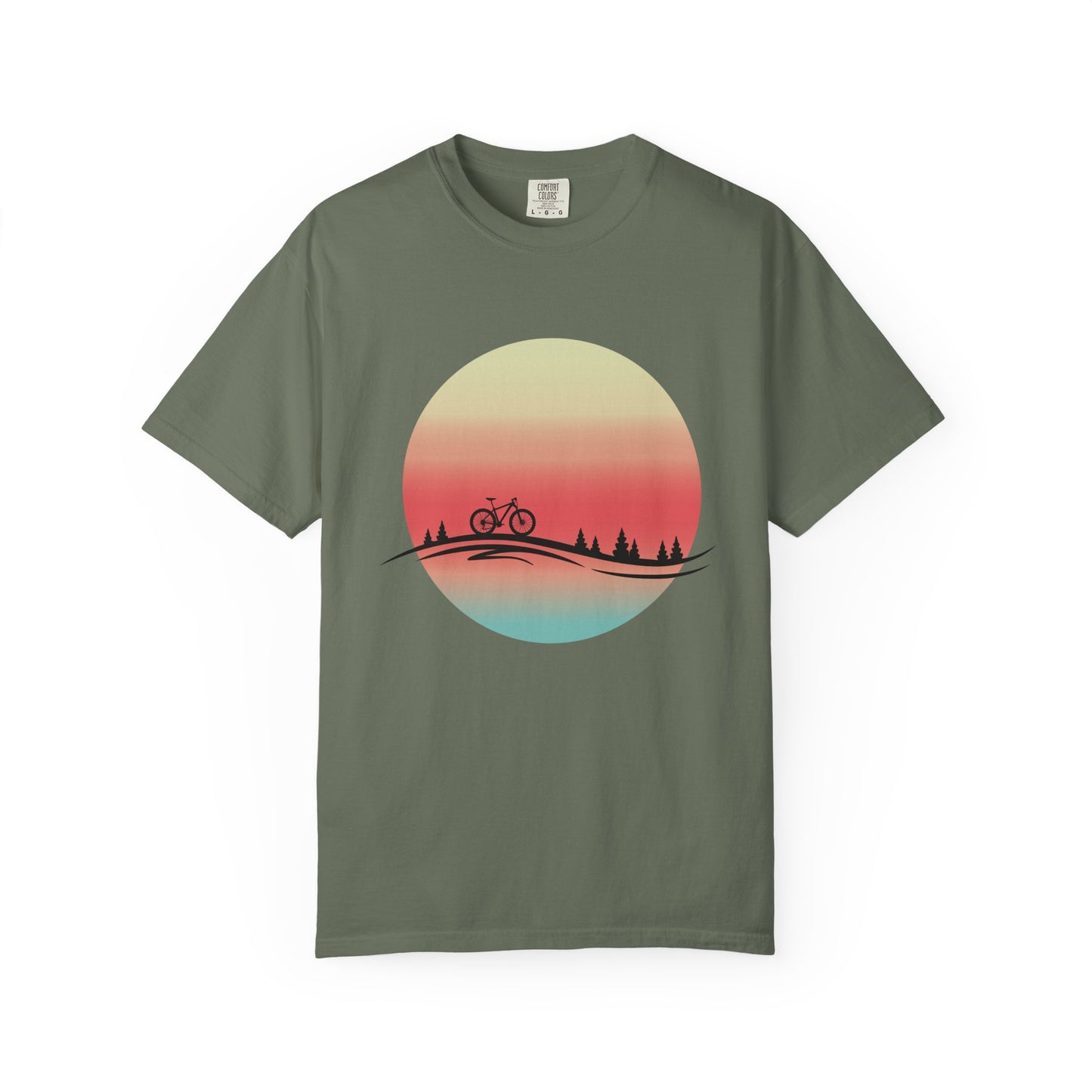 Sunset Bicycle Unisex Garment-Dyed T-shirt, Relaxed Fit Tee, Adventure Shirt, Cycling Gift, Outdoor Apparel