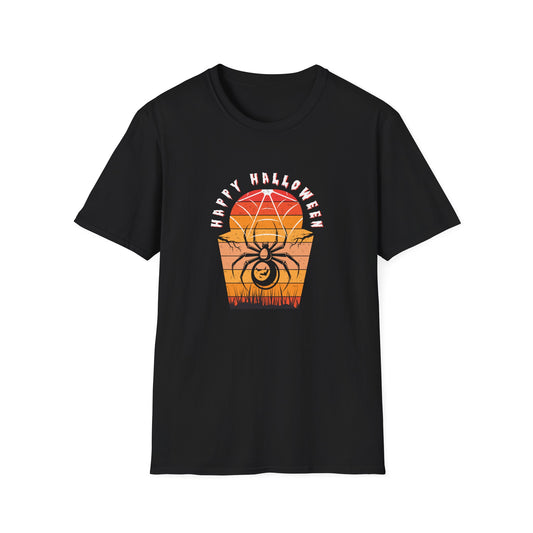 🕷️ “Happy Halloween Spider Sunset Tee” – Gildan Softstyle