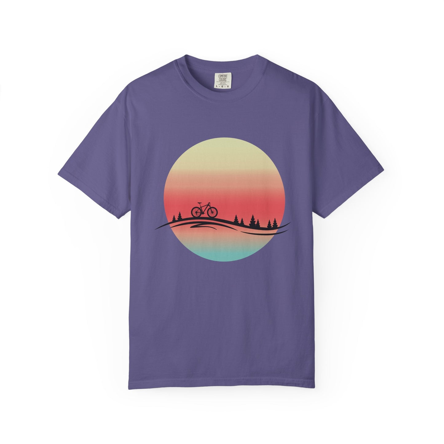 Sunset Bicycle Unisex Garment-Dyed T-shirt, Relaxed Fit Tee, Adventure Shirt, Cycling Gift, Outdoor Apparel