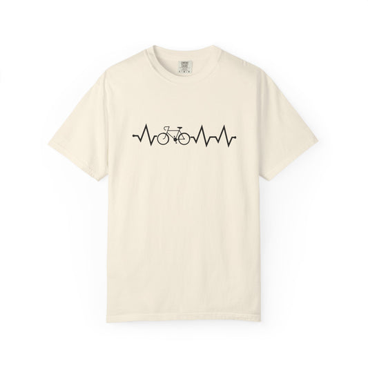 Heartbeats & Bicycles Tee: Unisex Garment-Dyed T-Shirt for Cycling Enthusiasts, Gifts for Cyclists, Casual Yoga Shirt, Fitness Apparel