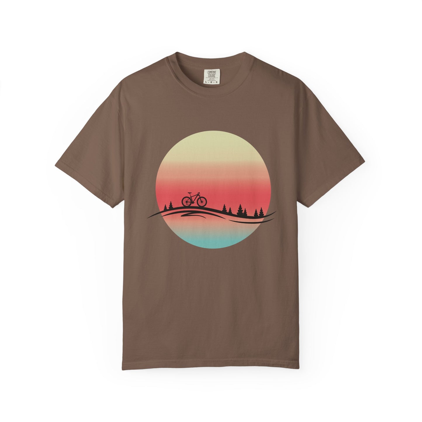 Sunset Bicycle Unisex Garment-Dyed T-shirt, Relaxed Fit Tee, Adventure Shirt, Cycling Gift, Outdoor Apparel