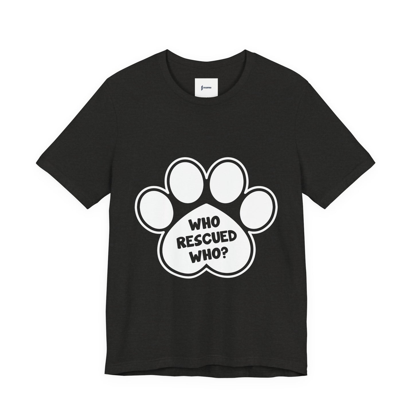 Who Rescued Who Shirt – Dog Rescue Paw Print Graphic Tee