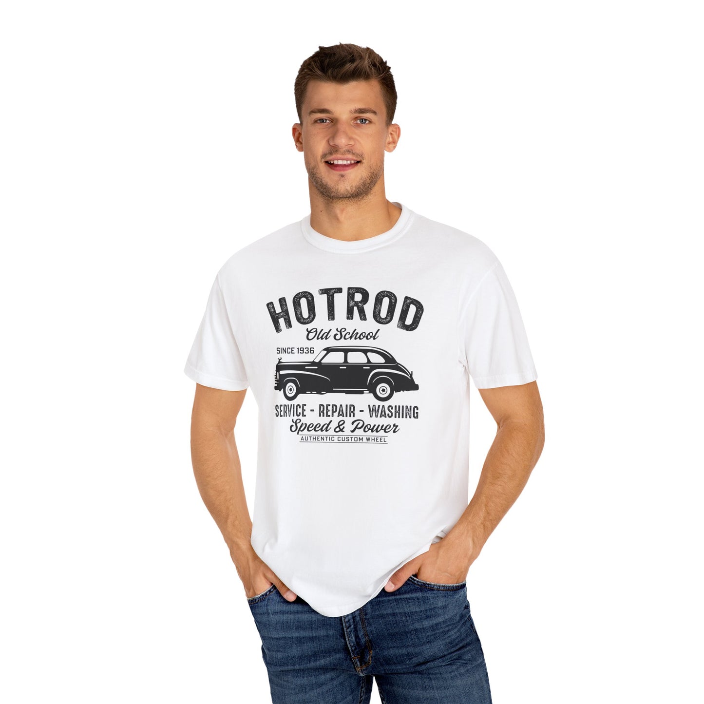 Vintage Hot Rod T-Shirt, Unisex Garment-Dyed Tee, Car Enthusiast Apparel, Retro Vehicle Shirt, Classic Car Lover Gift