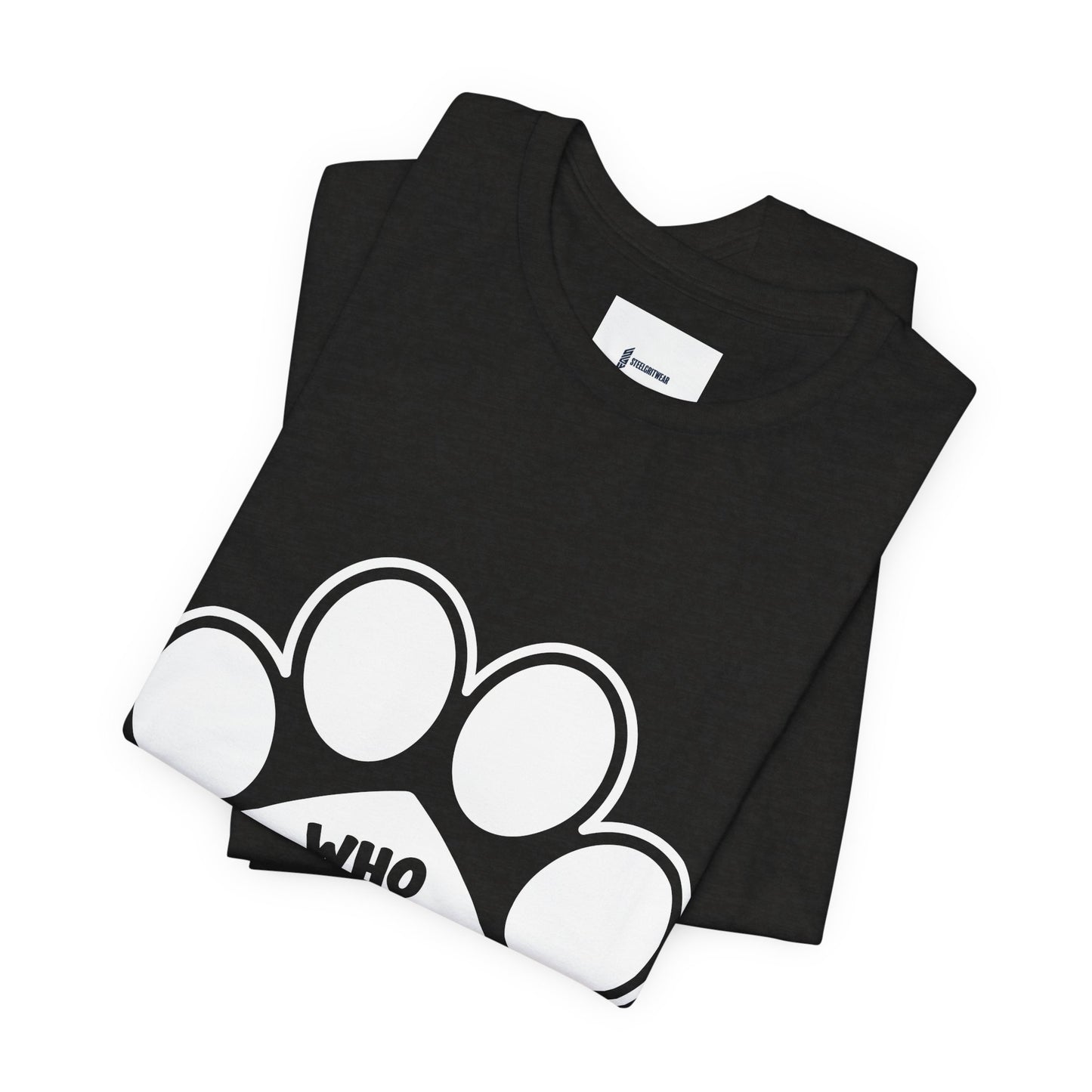 Who Rescued Who Shirt – Dog Rescue Paw Print Graphic Tee