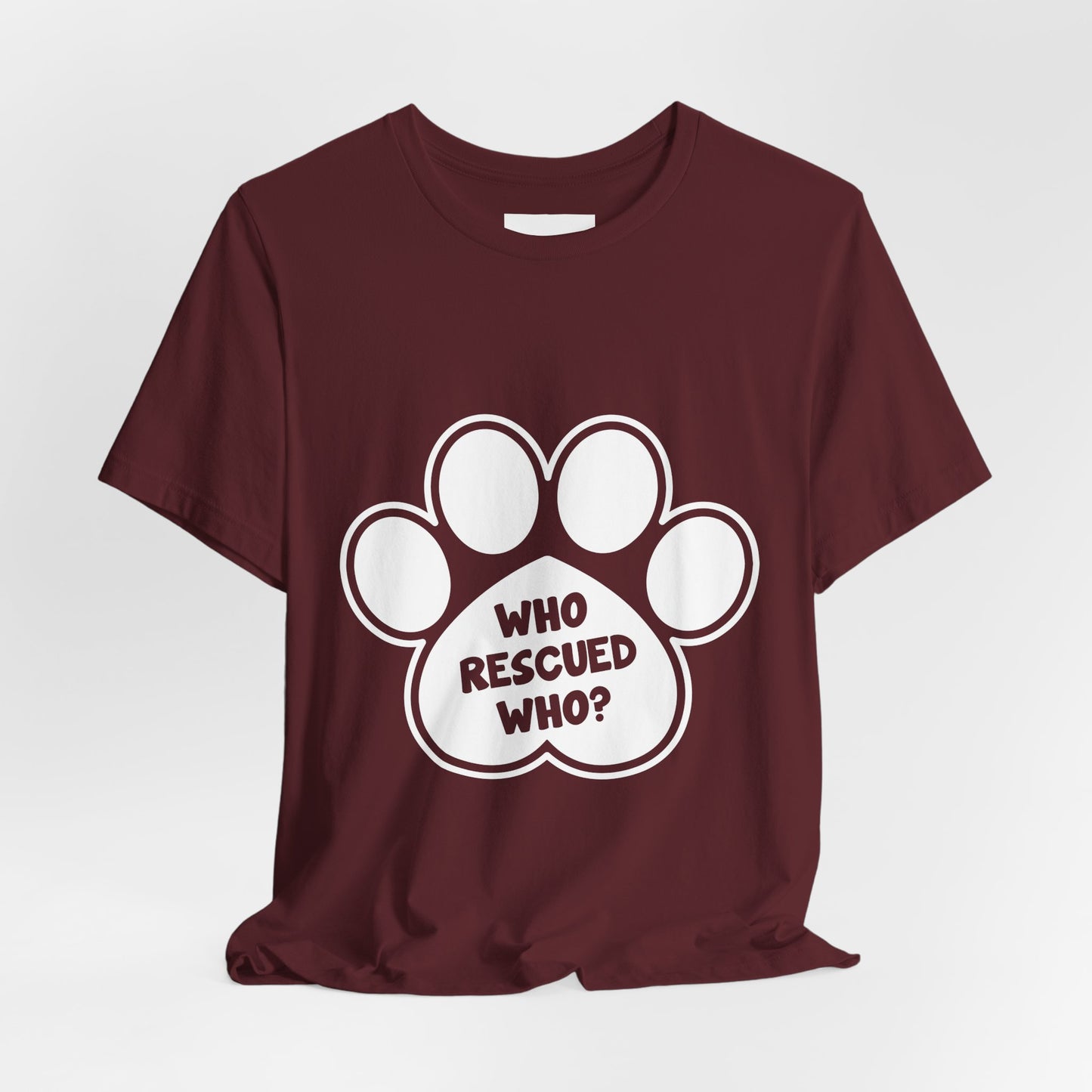 Who Rescued Who Shirt – Dog Rescue Paw Print Graphic Tee
