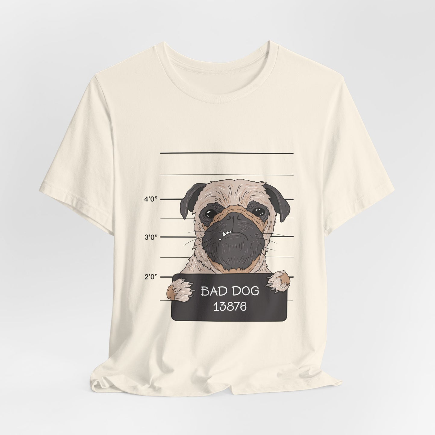 Funny Pug Shirt – Bad Dog Mugshot Graphic T-Shirt