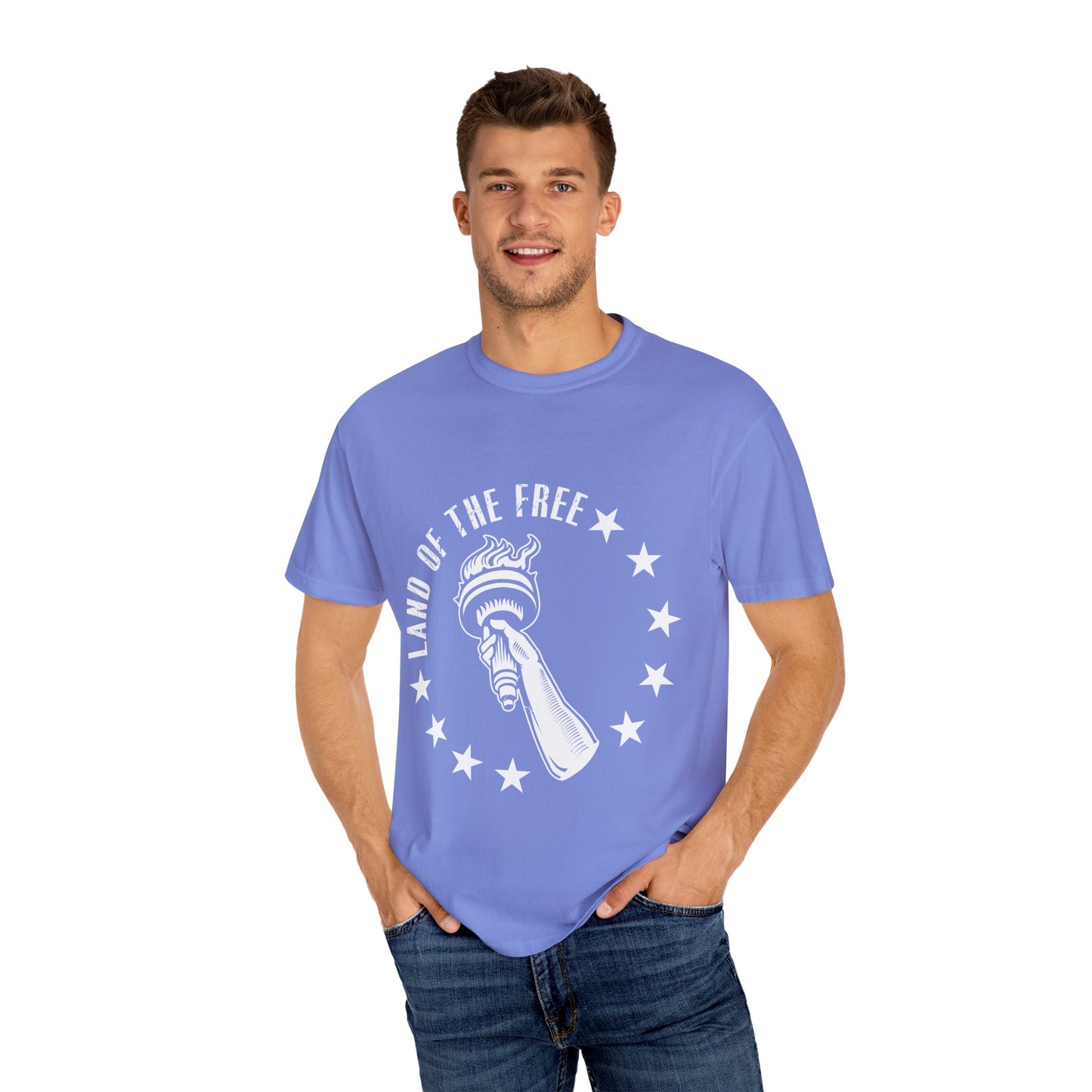 Land of the Free Garment-Dyed T-shirt, Unisex Graphic Tee, Independence Day Celebration, Casual Wear, Star-Spangled Style, [...]