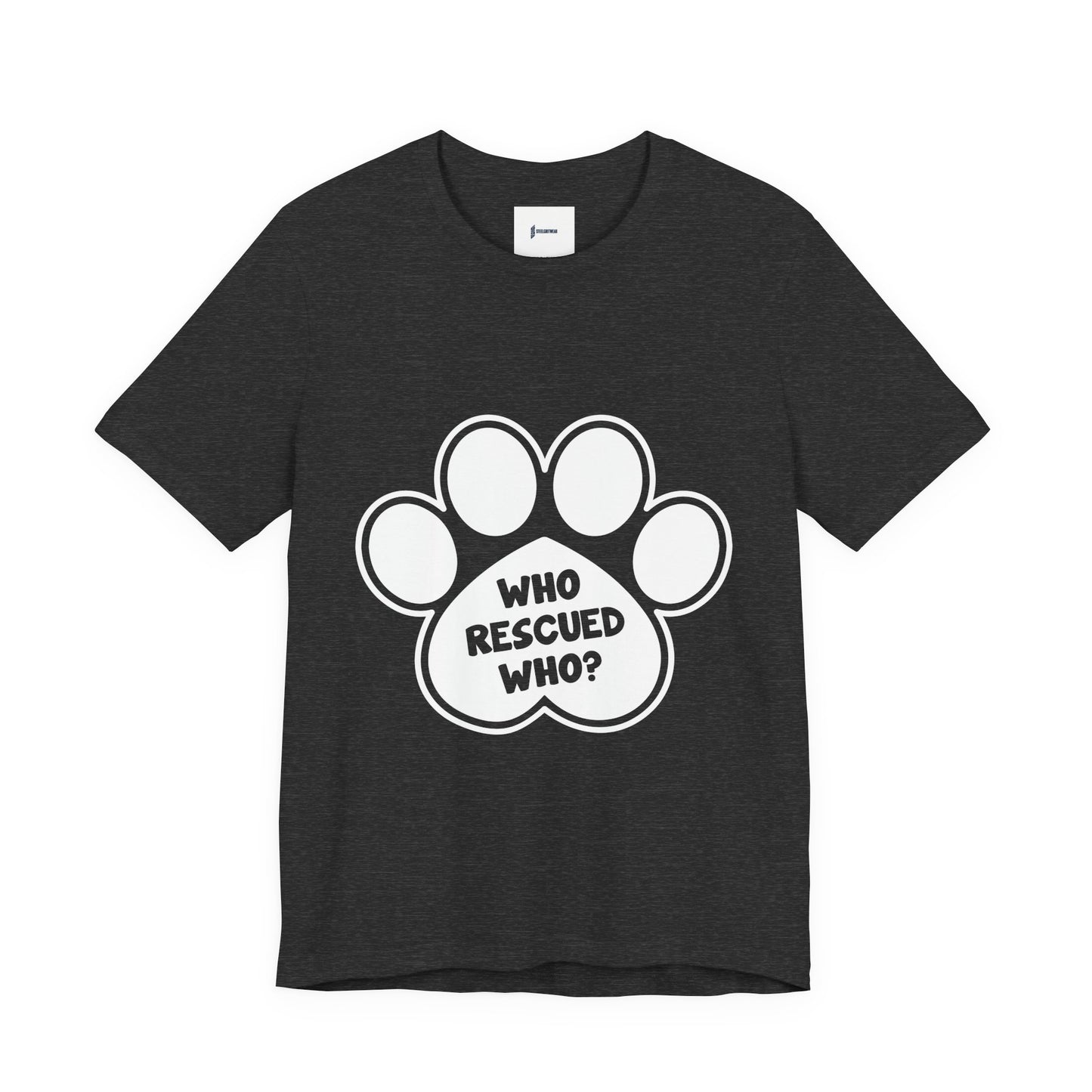 Who Rescued Who Shirt – Dog Rescue Paw Print Graphic Tee
