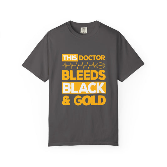 Doctor Bleeds Black & Gold T-Shirt, Unisex Tee for Healthcare Workers, Gift for Medical Professionals, Birthday Gift, Team Spirit Apparel