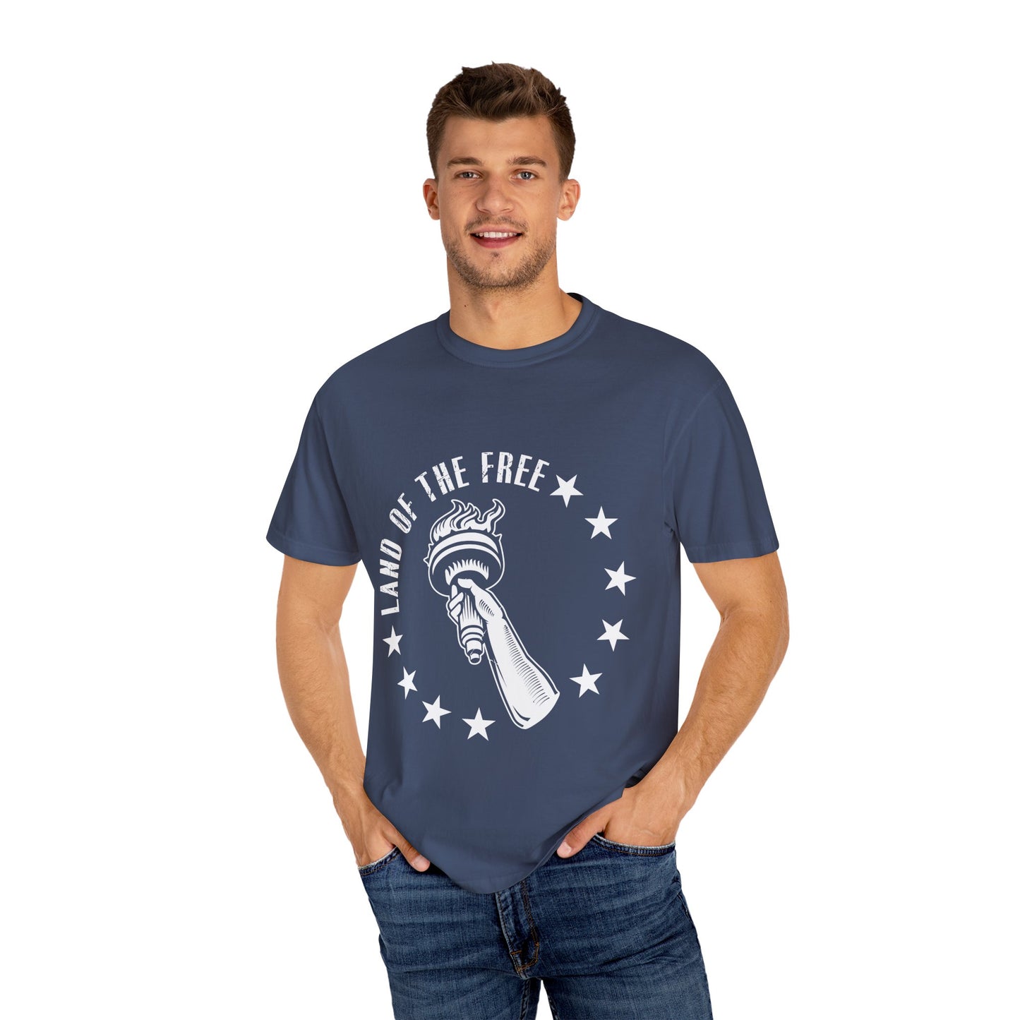 Land of the Free Garment-Dyed T-shirt, Unisex Graphic Tee, Independence Day Celebration, Casual Wear, Star-Spangled Style, [...]