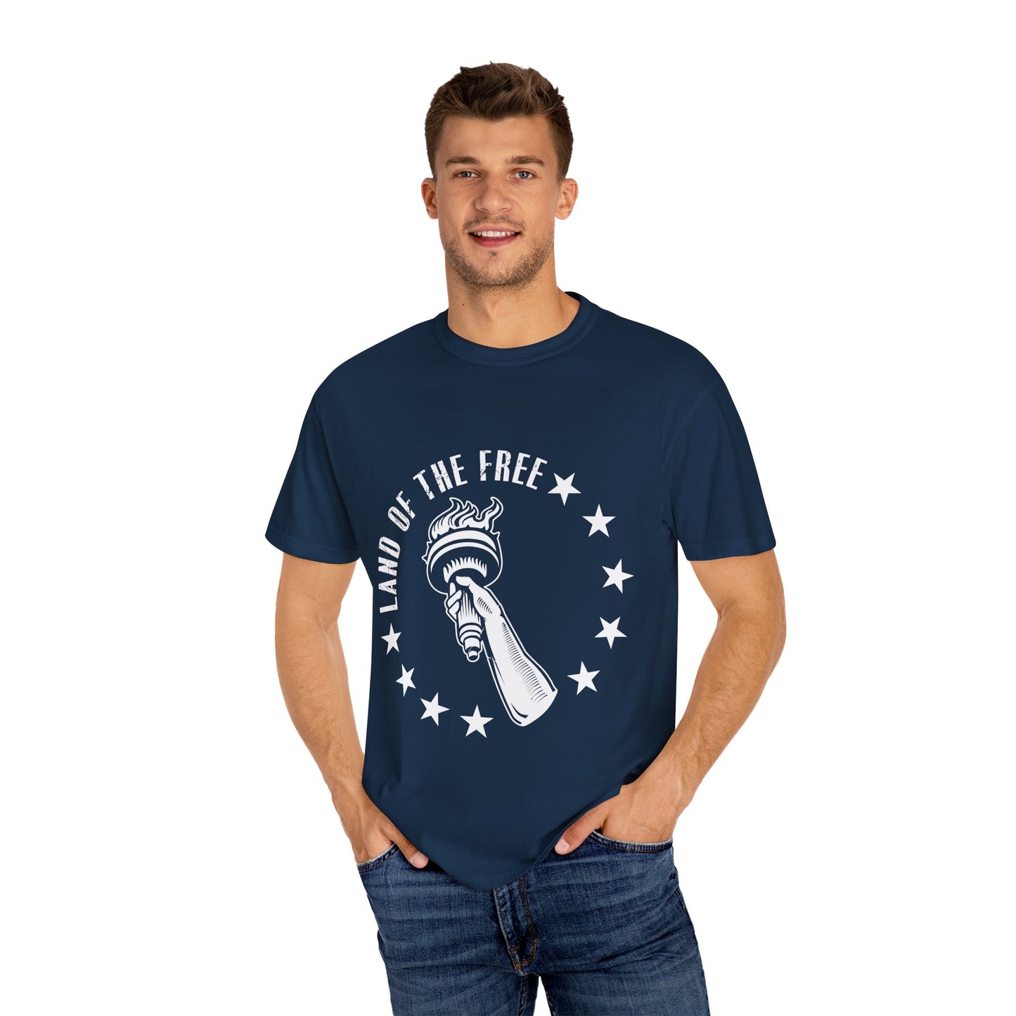 Land of the Free Garment-Dyed T-shirt, Unisex Graphic Tee, Independence Day Celebration, Casual Wear, Star-Spangled Style, [...]