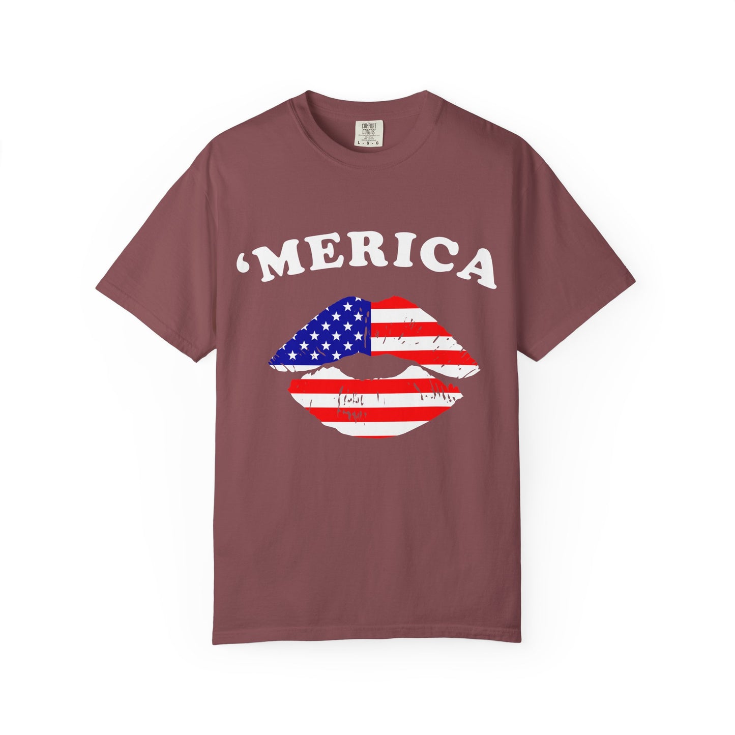 ‘Merica Lips T-Shirt – Patriotic Kiss Tee for Women Who Love Their Country Loud & Proud