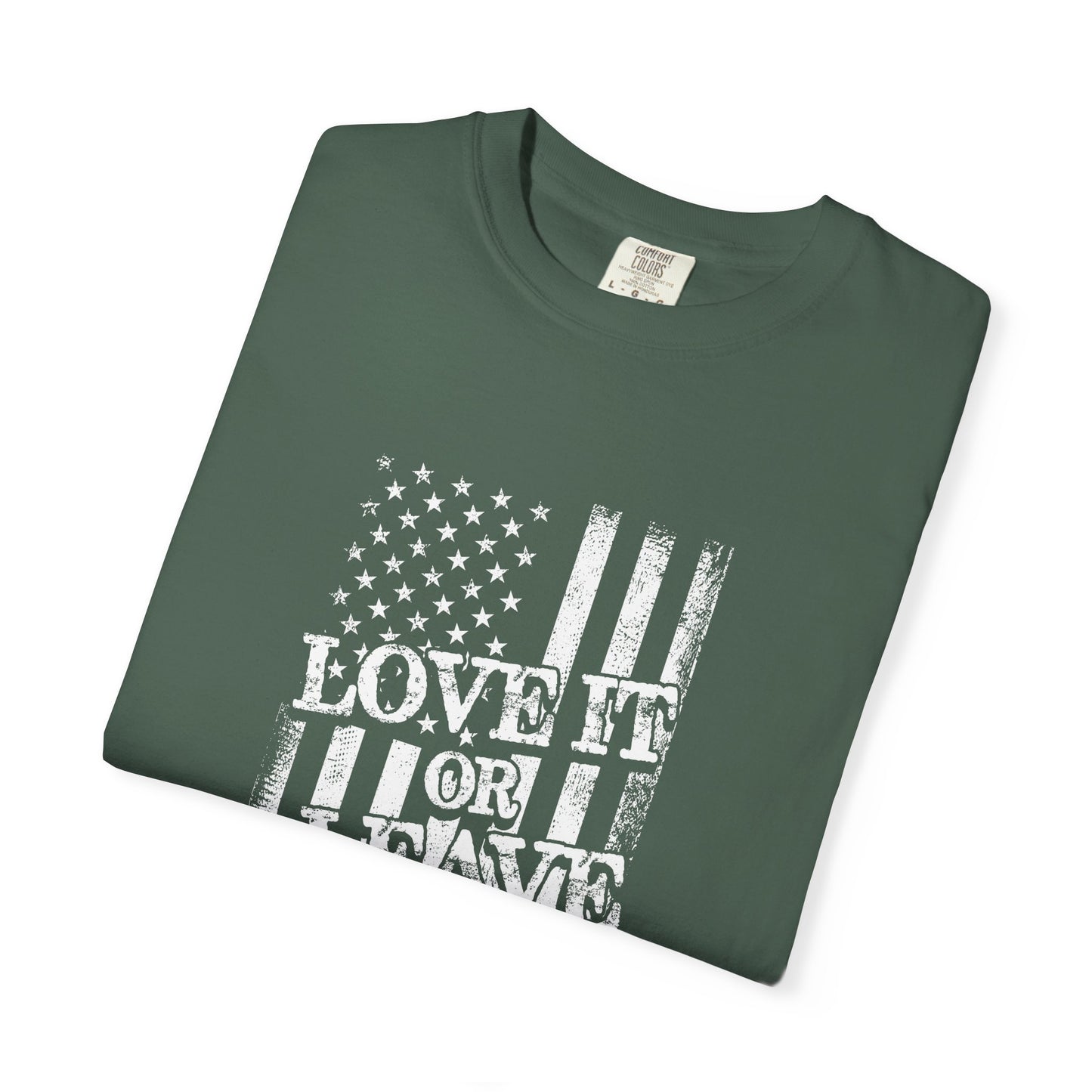 Patriotic T-Shirt with Vintage US Flag Design, Love It or Leave It Tee, Casual Wear, Gift for Veterans, July 4th Celebration
