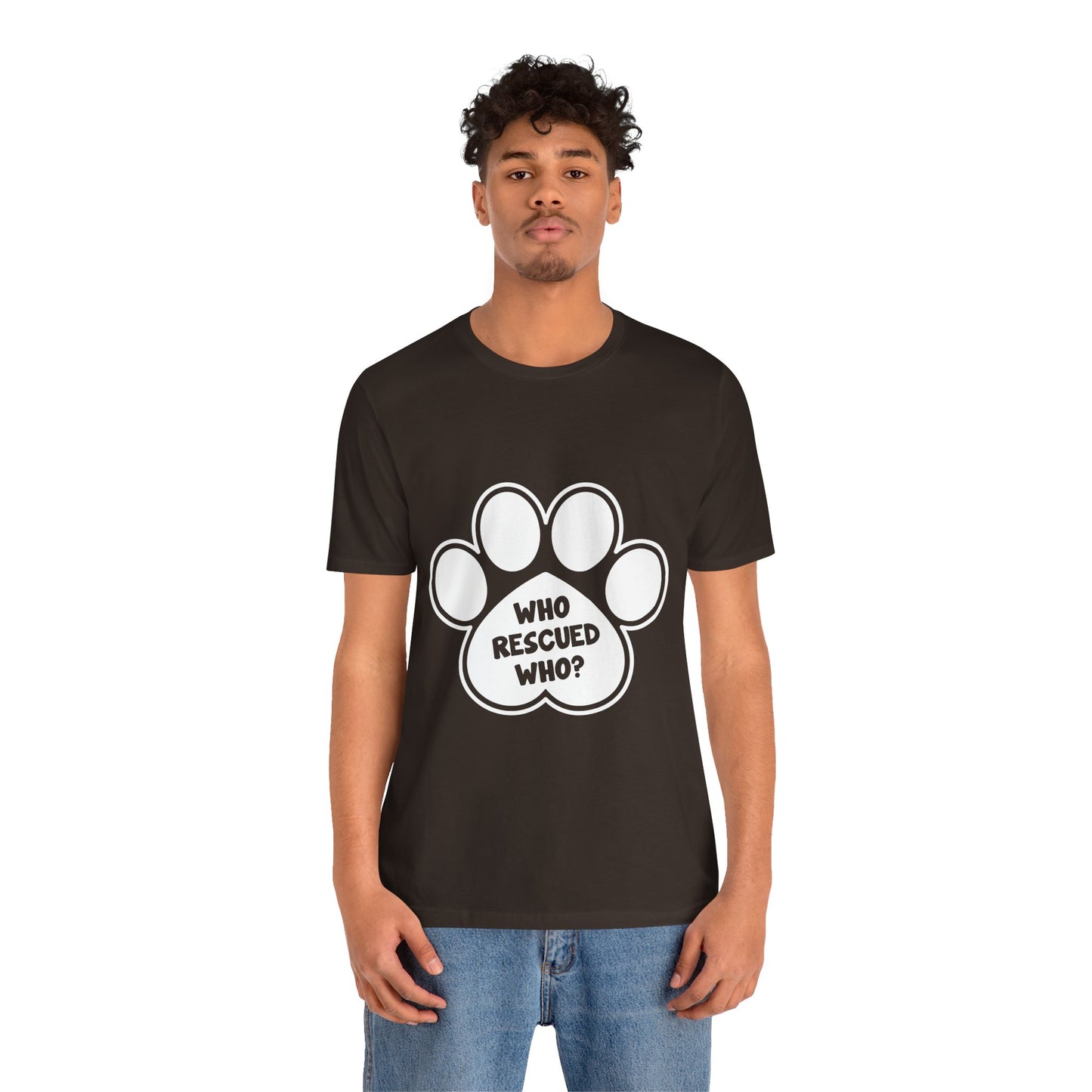 Who Rescued Who Shirt – Dog Rescue Paw Print Graphic Tee