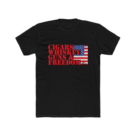 Cigars, Whiskey, Guns & Freedom – American Flag Tee for Men Who Keep It Real