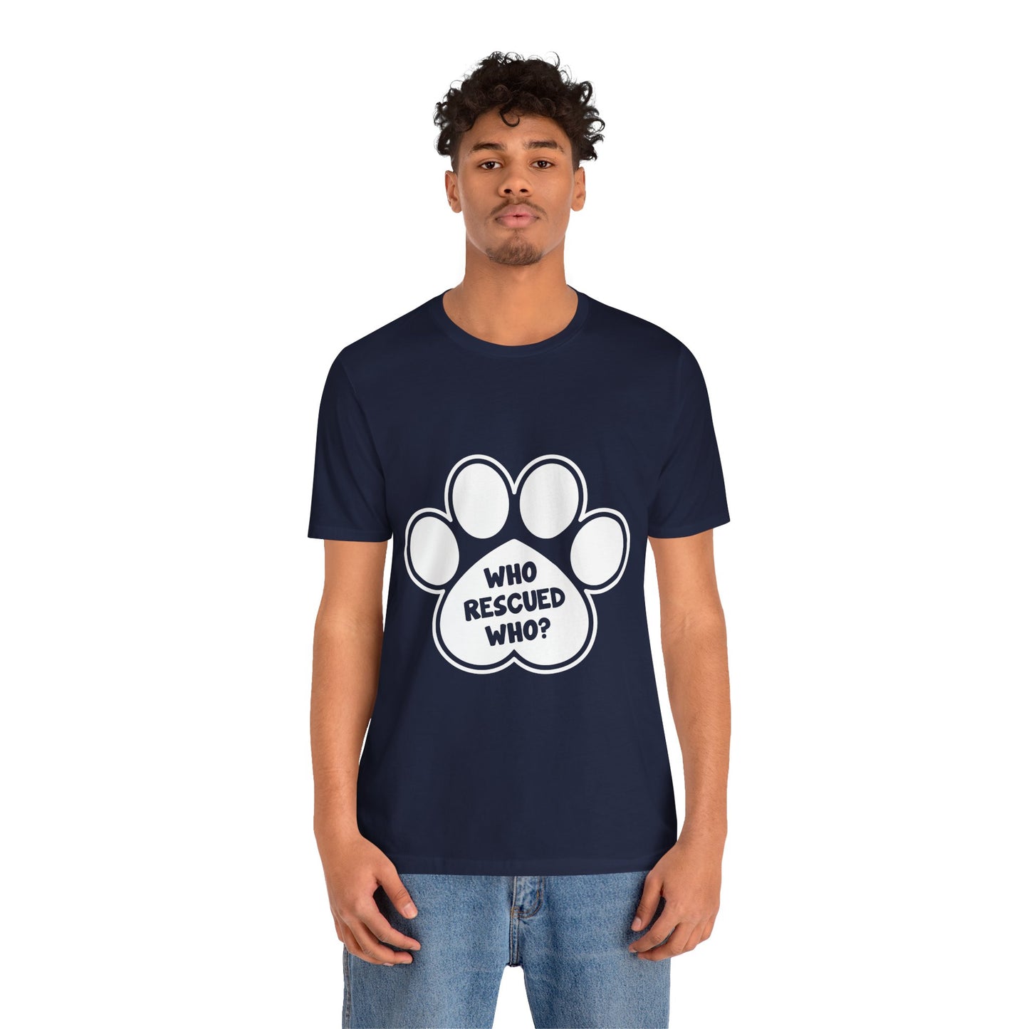 Who Rescued Who Shirt – Dog Rescue Paw Print Graphic Tee