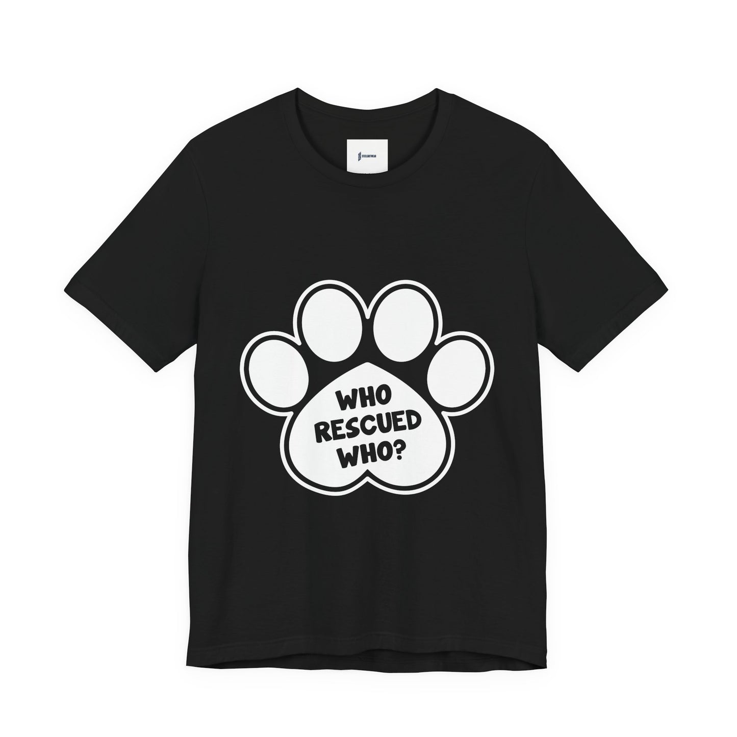Who Rescued Who Shirt – Dog Rescue Paw Print Graphic Tee